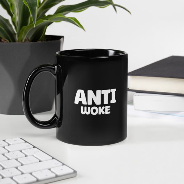 Anti Woke Black Glossy Mug