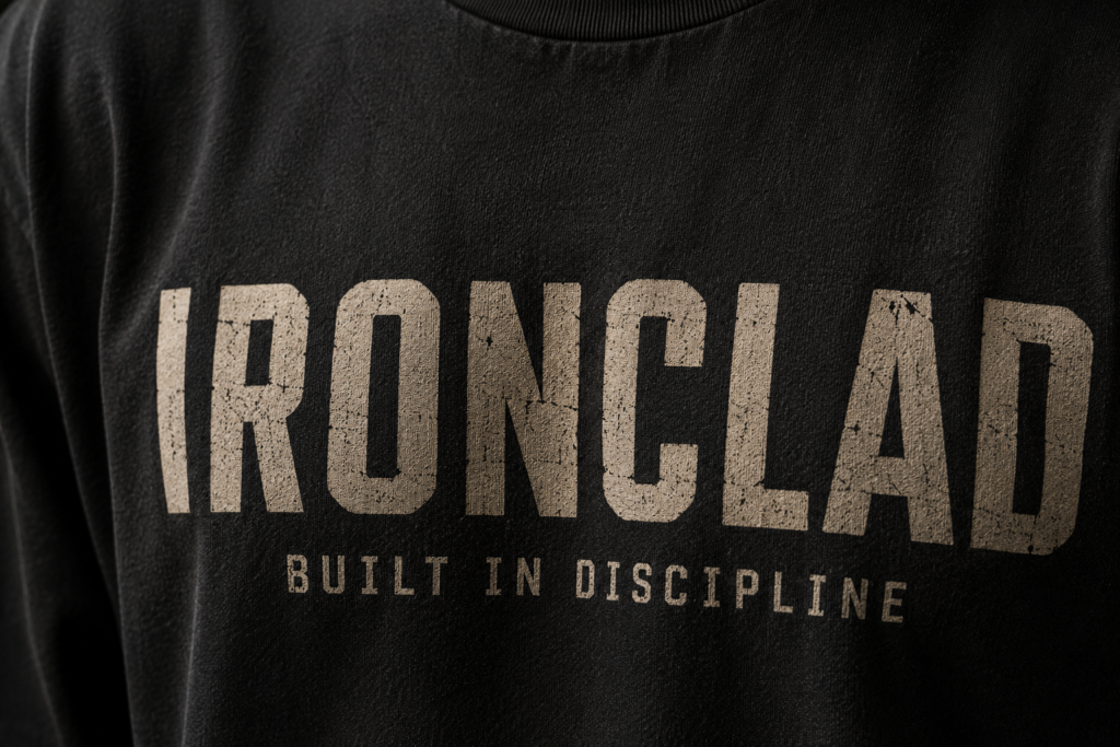 Close-up detail of premium printed Rise & Defy graphic T-shirt