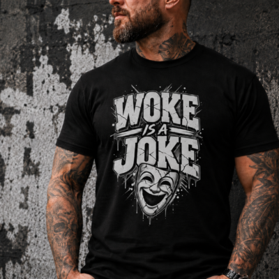 WOKE IS A JOKE – Distressed Anti-Woke Graphic T-Shirt